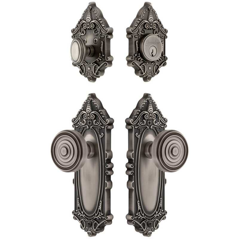 Ensemble de grandes plaques d'entrée victoriennes Grandeur Grande avec bouton Soleil en laiton Lifetime, 2.75"