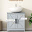 Unité de rangement pour lavabo de salle de bain, gris foncé, portes de grange, tablette réglable, look, armoire gris stable, fente en forme de U, attrait, basculement