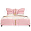 Lit rembourré en cuir de polyuréthane rose avec tête de lit d'inspiration papillon, structure en métal, structure, pas de sommier tapissier requis, accents faciles à assembler, base, ressort, assemblage rapide-130149907-130149909