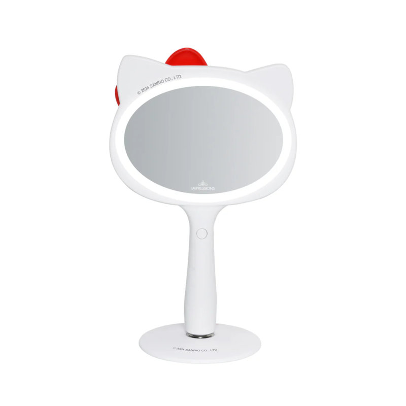 Hello Kitty LED Handheld Makeup Mirror With Magnetic Ball Standing Base, Velvety Soft Touch Finish,