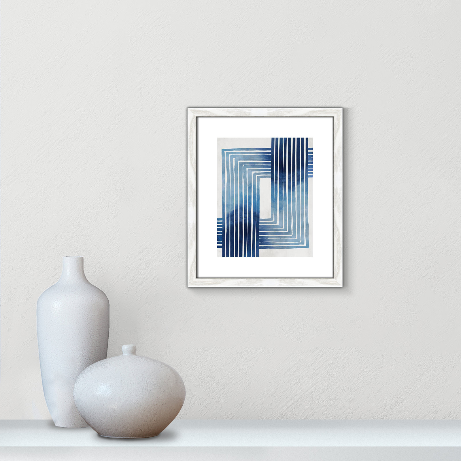 Lanny "In Unison" Painting by Eva Watts, 15" H x 13" W x 0.75" D, White Wood Framed Paper
