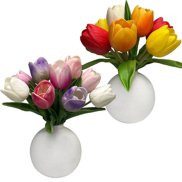 Faux Floral Centerpieces Silk Tulips in Ceramic Pot