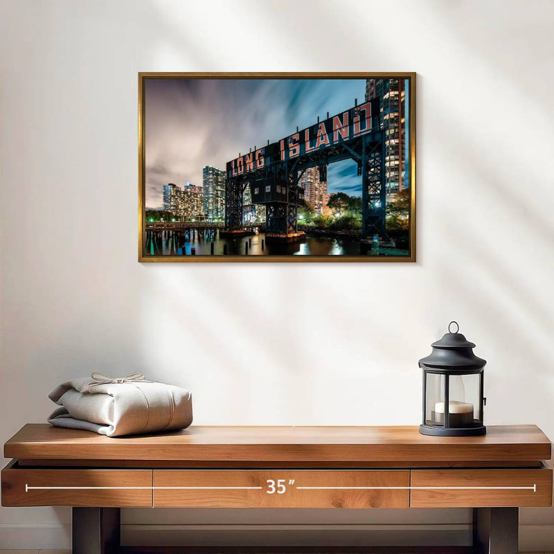 Long Island Sign, 19" X 13", Floating Frame Gold