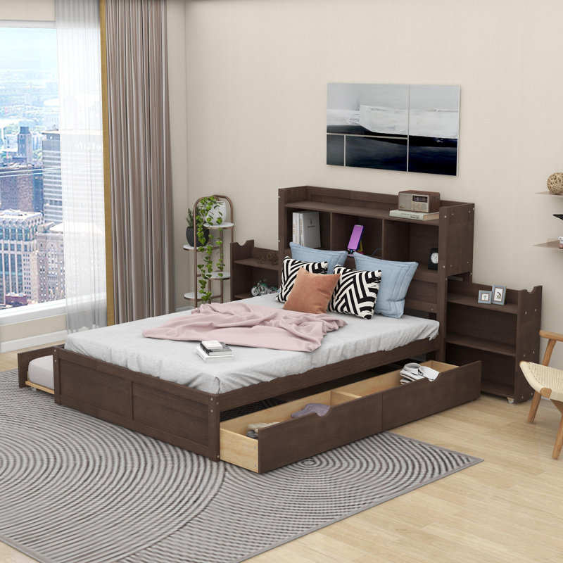 Lit plateforme avec rangement Arien, Espresso