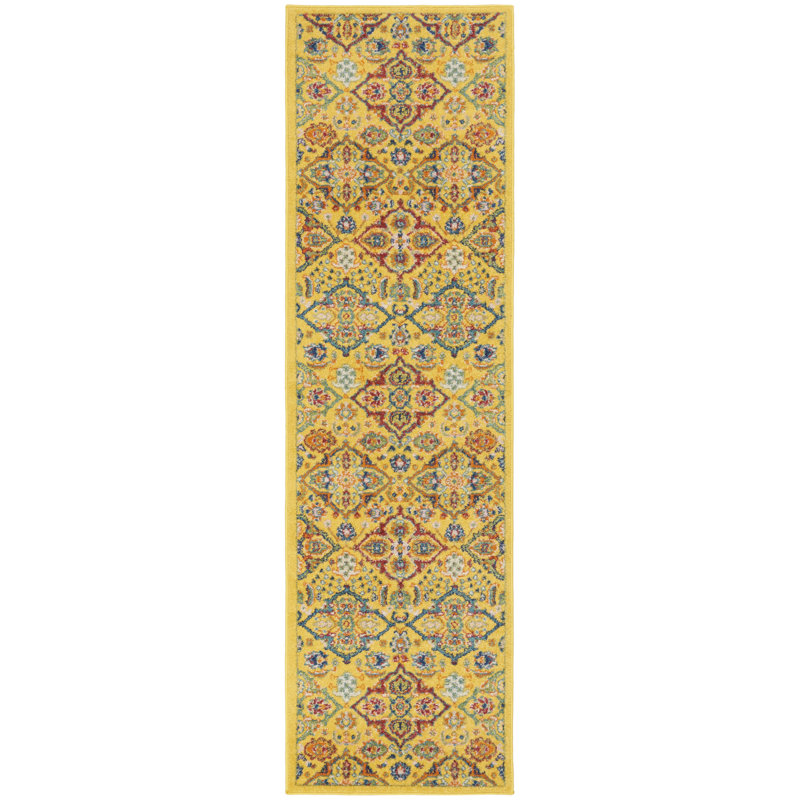 Tapis oriental jaune Lakenya, Tapis de couloir 2 pi 3 po x 7 pi 6 po