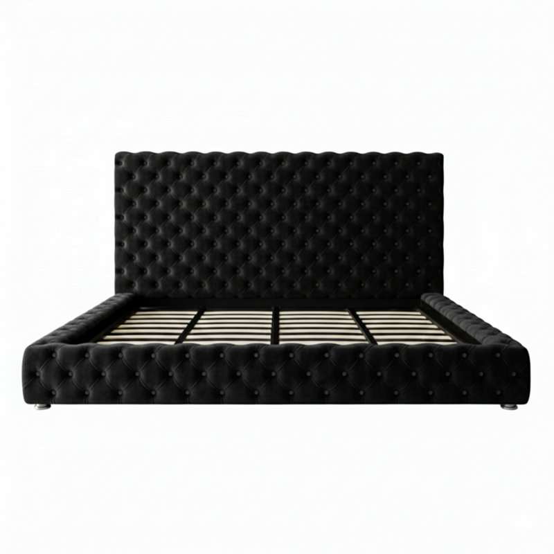 Upholstered Bed, Black, Double (4'6)