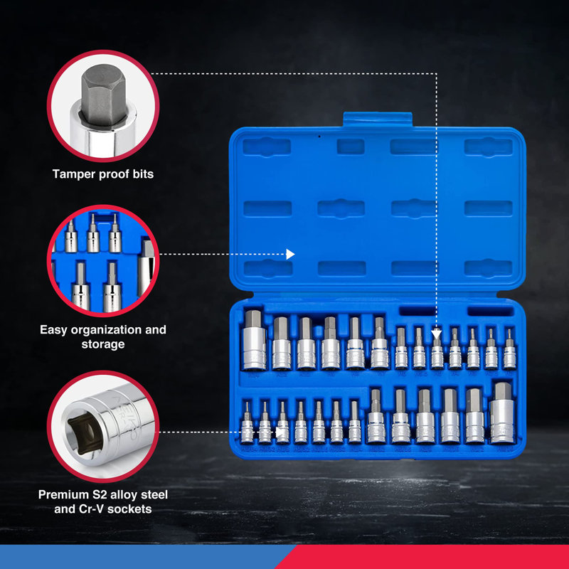 26 Pieces Tamper-Proof Hex Bit Socket Set