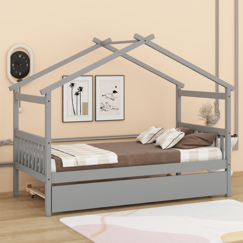 Lit en bois avec couchette, Gris