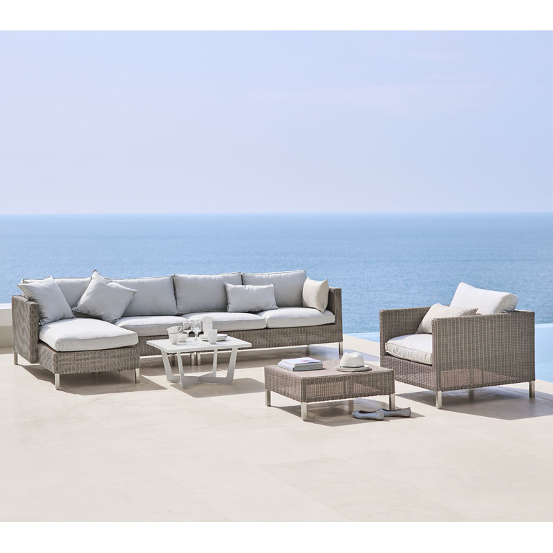Connect 58.3" Wide Outdoor Wicker Loveseat with Cushions, Taupe, Right Hand Facing