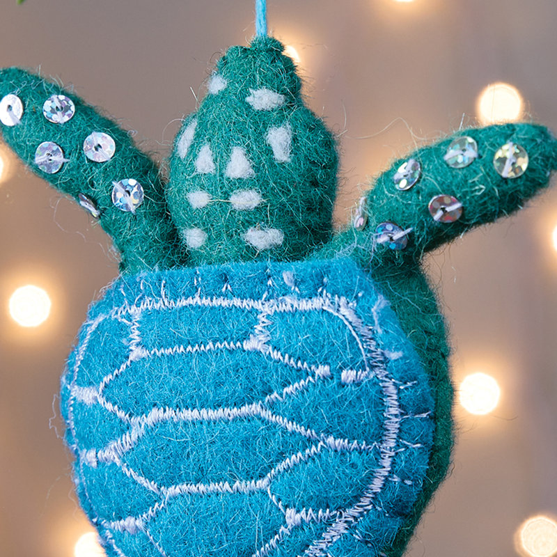 Split P Sea Turtle Sequin Blue Felt Ornament Pack Of 4