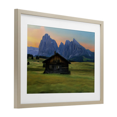 Cabane solitaire avec falaises imminentes, reproduction encadrée sous verre, design par Renel Peters