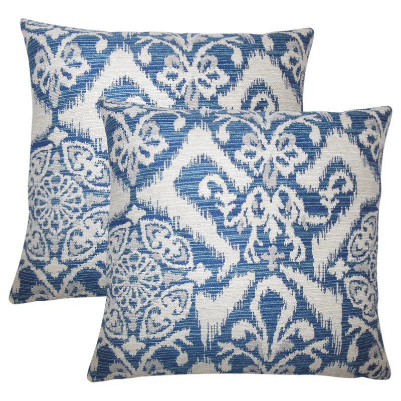 Ikat Feather Reversible Throw Pillow, Indigo