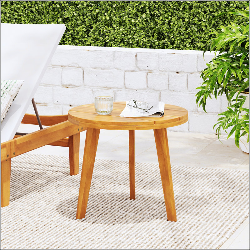 Table d'appoint ronde en acacia avec panneau à lattes, durable et résistante aux intempéries pour une utilisation polyvalente