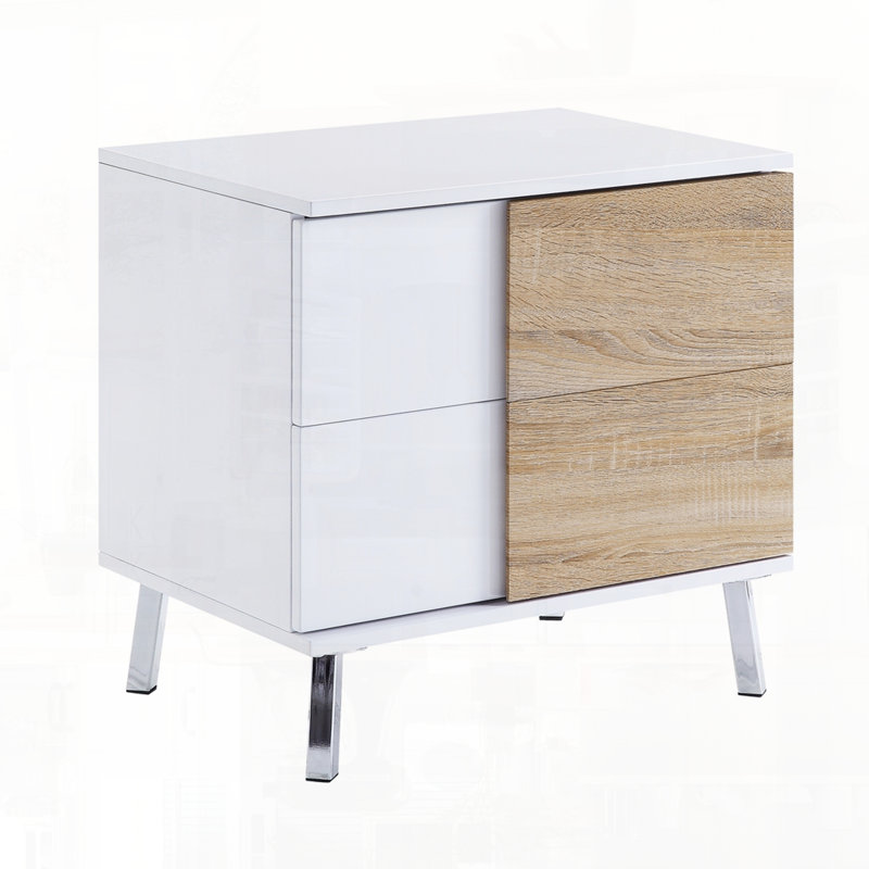 Rectangular End Table with Two Storage Drawers and Durable MDF Construction