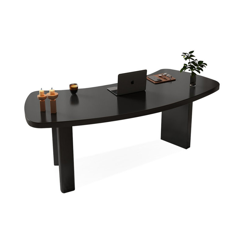 Bureau d'écriture en bois massif noir courbé, H 29,53 po x l 94,49 po x P 35,43 po