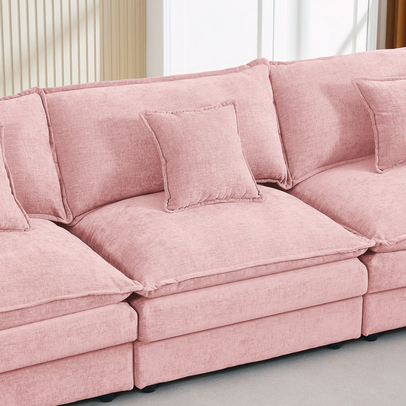 3-Seater Comfy Cloud Couches with Movable Ottoman, Pink