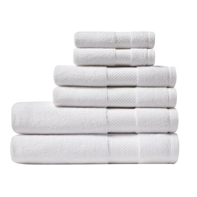 Ensemble de serviettes en coton 6 pièces Lacima Heritage - serviettes de bain de luxe ultra-douces, très absorbantes et à séchage rapide (2 serviettes de bain, 2 serviettes à main, 2 débarbouillettes), blanc