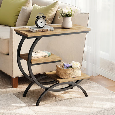 Table de bout en C, table d'appoint à 3 niveaux pour les petits espaces