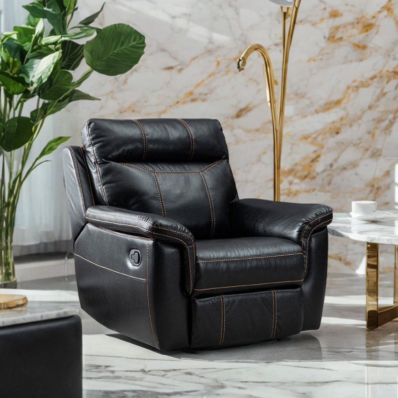 Faux Leather Swivel Recliner, Black