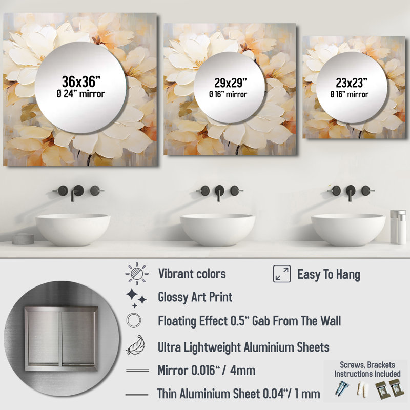 Robertsville - Grande décoration murale miroir carré pour rhododendron pour chambre à coucher, 29 po x 29 po