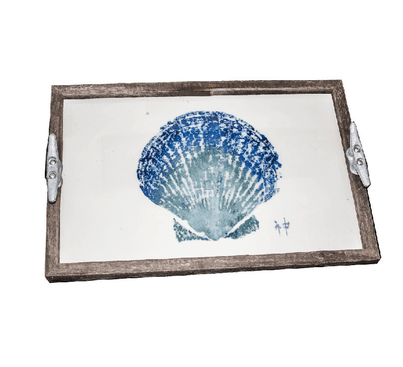 Scallop Shell Driftwood Food Serving Tray