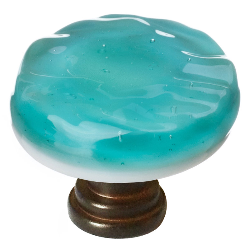 Poignée décorative ronde en verre Glacier de 1 1/4 po de diamètre Aqua, Chrome poli, Turquoise