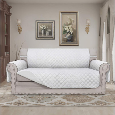 Housse de canapé réversible pour causeuse pour 2 coussins Housse de canapé pour chien Protecteur de meuble résistant à l'eau avec bâtons de mousse Sangles élastiques pour animal de compagnie (causeuse, bleu marine / ivoire)