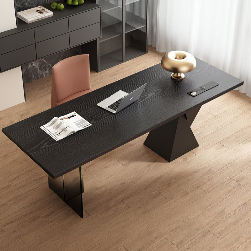 Bureau en bois massif noir avec structure en acrylique, H 29,5 po x l 94,5 po x P 35,4 po