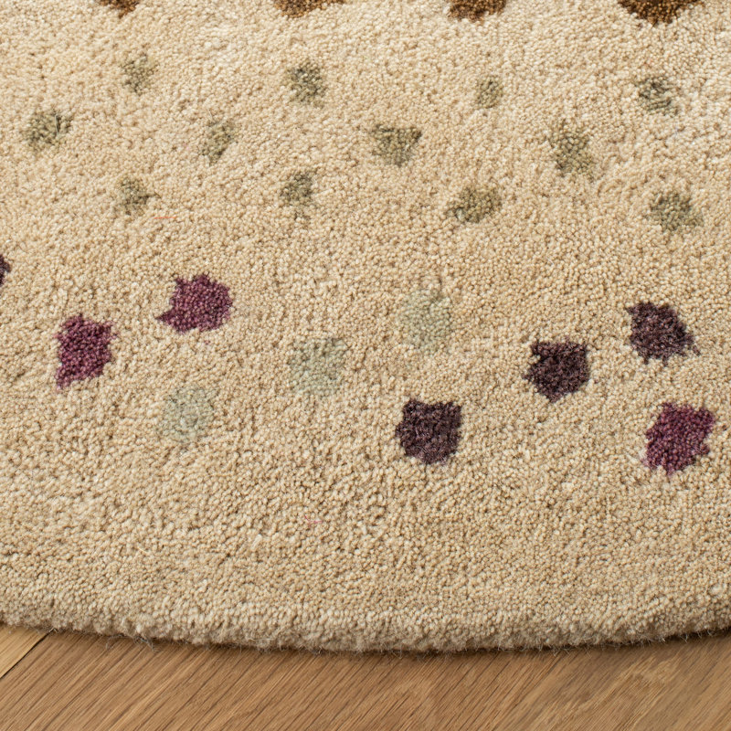Eaton Hand Tufted Wool/Cotton Striped Rug in Ivory/Brown, Round 7'