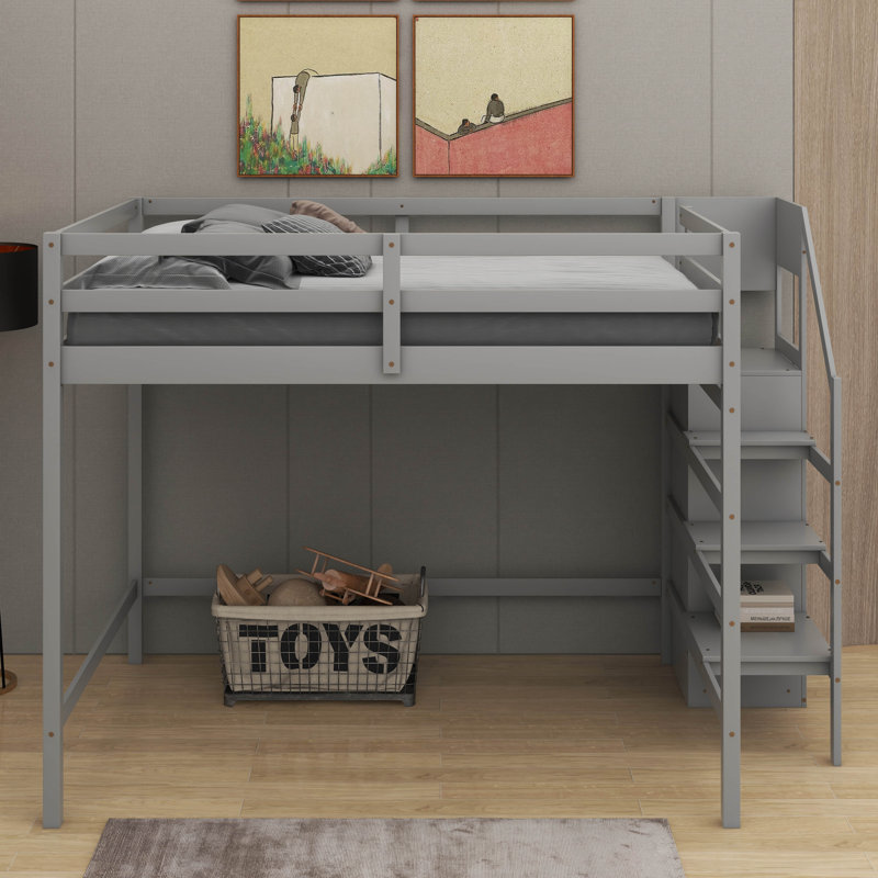 Lit mezzanine double avec garde-robe, Gris