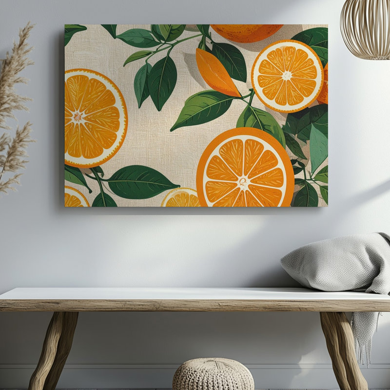 Toile rétro avec motif de tranche d'orange sur toile de lin, H 9 po x l 12 po