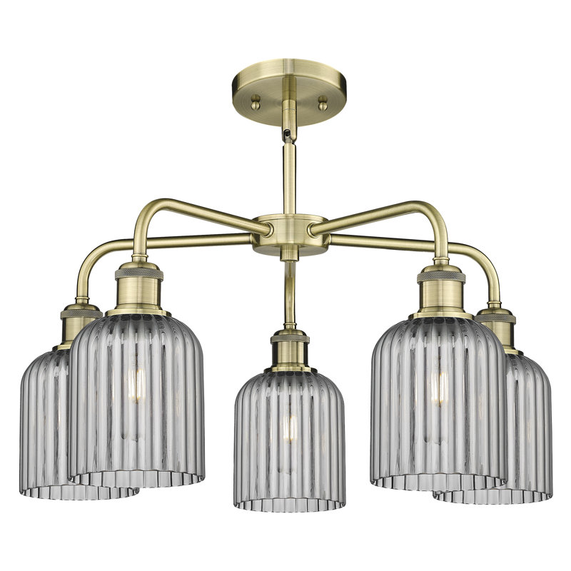 Ballston - Trig - 5 Light 23" Stem Hung Chandelier, Antique Brass, Light Smoke
