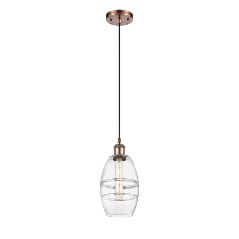 Luminaire suspendu 1 lumière Absalat, H 8,13 po x l 5,88 po x P 5,88 po, Transparent, Cuivre antique