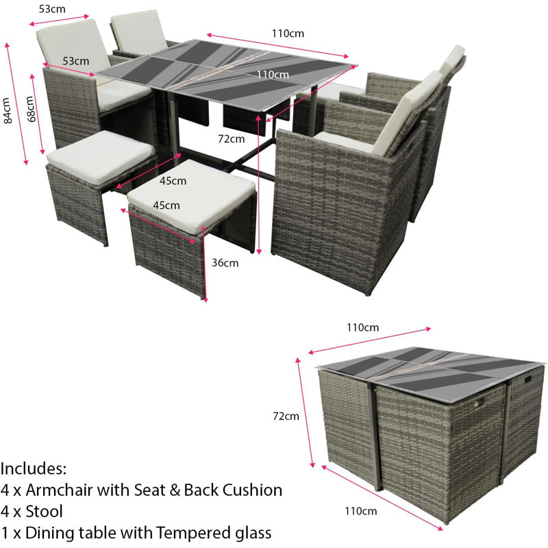 9 Pieces Rattan Garden Furniture Set Wicker Chairs Sofa Table For Outdoor Patio, Grey