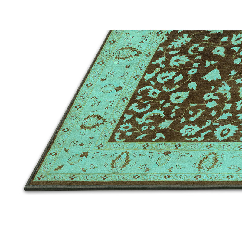 Tapis oriental en laine / polyester tissé à la machine en turquoise / brun, Rectangle 2 pi x 3 pi