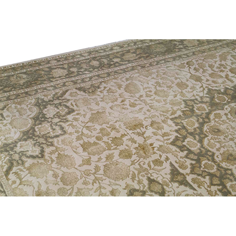 Tapis beige et vert clair noué à la main de haute qualité