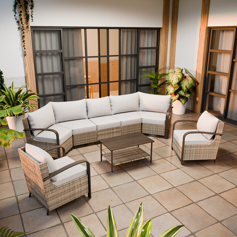 Ensemble de conversation avec canapé en rotin 8 pièces 8 pièces, Beige