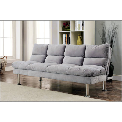 Canapé de futon contemporain avec pieds chromés, convertible en lit, équipé de pieds de soutien supplémentaires pour une stabilité accrue dans les espaces de vie primaires