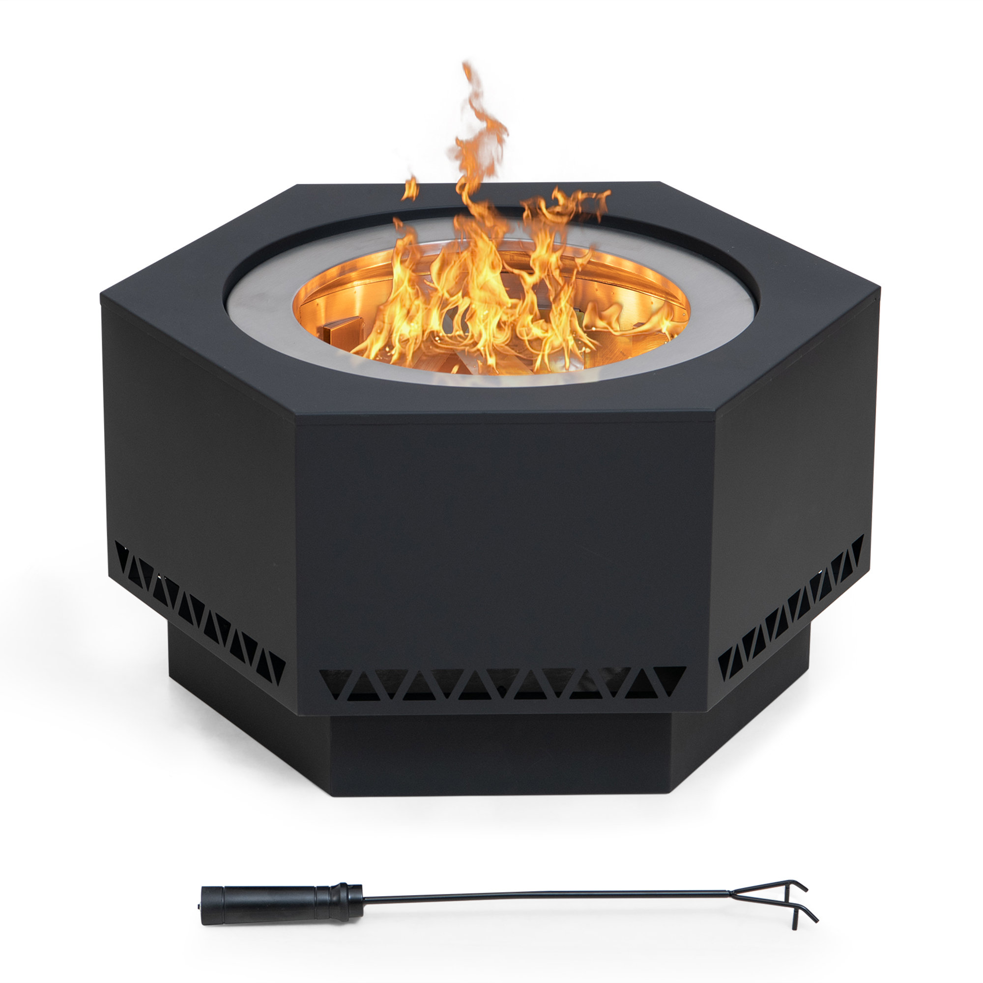 Sunjoy Smokeless Fire Pit, Hexagonal Outdoor Fire Pit, Patio Wood