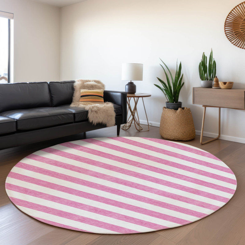 Tapis rose Cerrito AMF528 lavable à la machine de qualité supérieure, Rond 8 pi