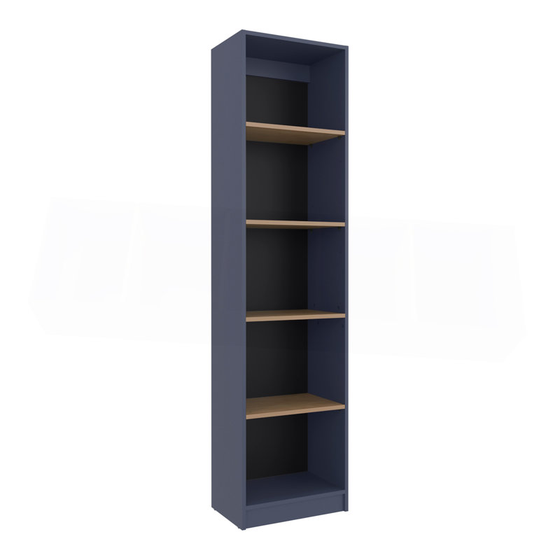 Bibliothèque Home Xs avec tablettes à 5 niveaux et conception mince, pour un salon de style compact, une chambre ou un bureau, chêne naturel, bleu