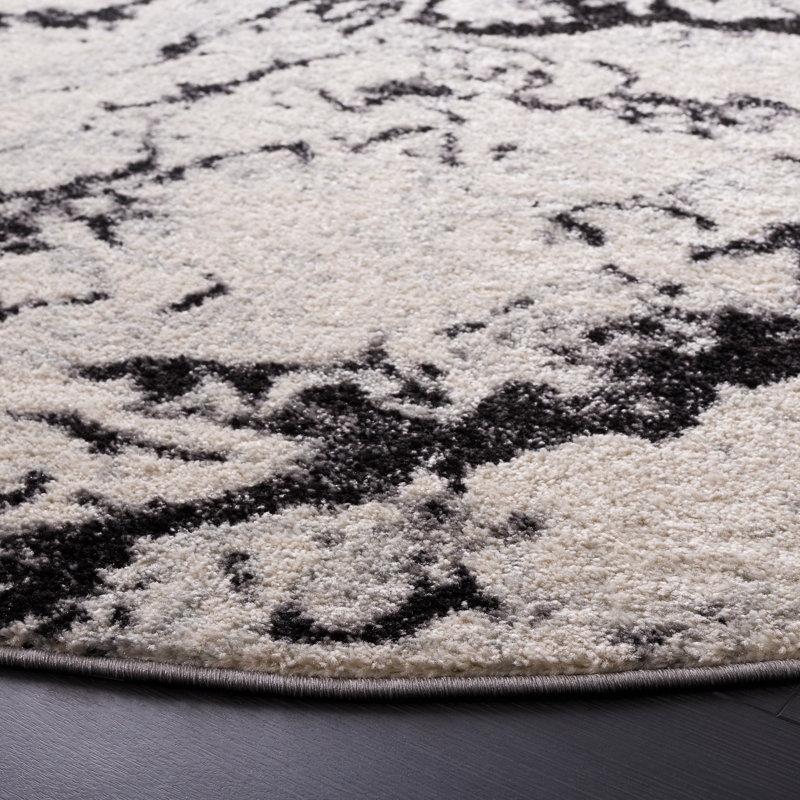 Tapis abstrait ivoire / noir Adcock, Rond 6 pi 7 po