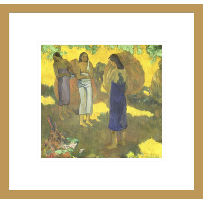 Trois femmes tahitiennes sur un fond jaune par Paul Gauguin - Estampe numérique encadrée