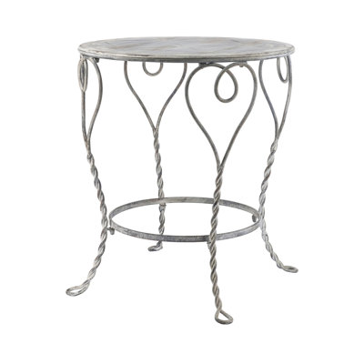 26x26x30" Heart Iron Round Side Table, Distressed Silver Finish, French Country Accent End Table with Twisted Legs