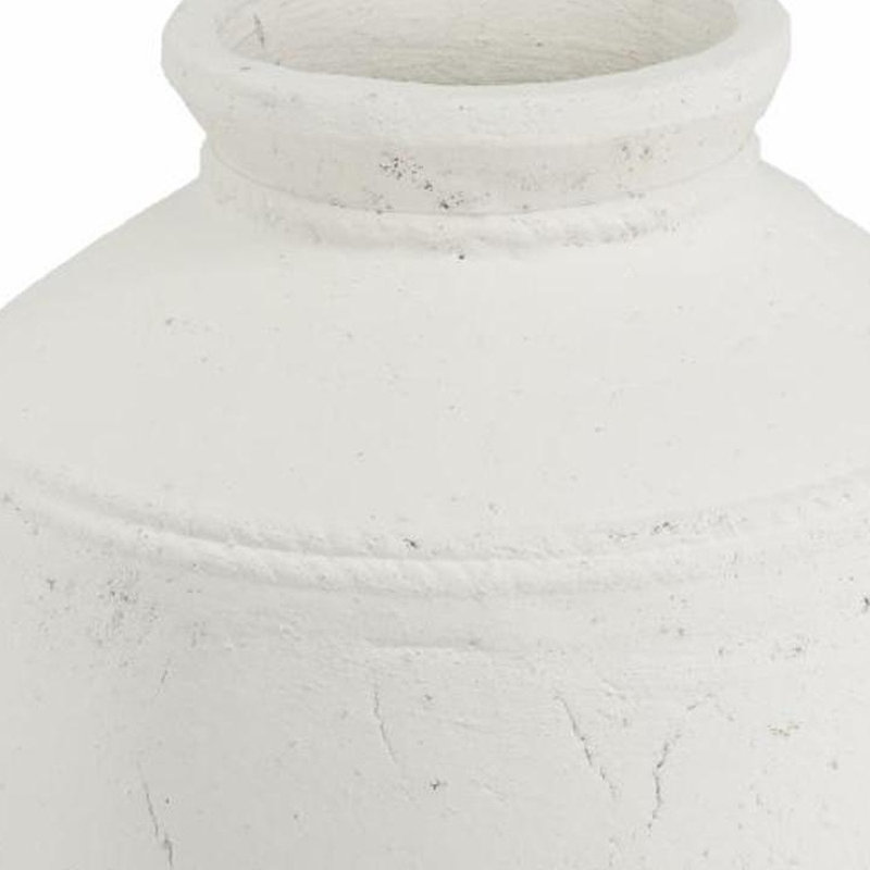 14" White Terracotta Round Jug Vase, 13.8" H x 11.8" W x 11.7" D