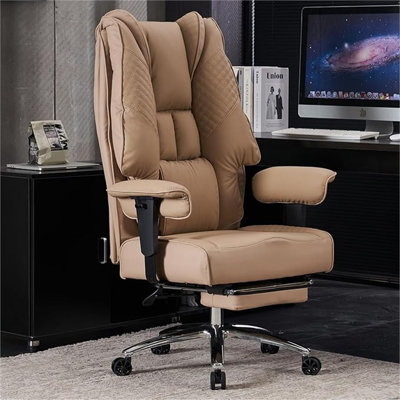 Grand et grand fauteuil de bureau avec siège large de 400 lb, fauteuil de bureau de direction à haut dossier en cuir avec repose-pieds, chaise de bureau ergonomique avec soutien lombaire pour soulager les douleurs lombaires (brun)