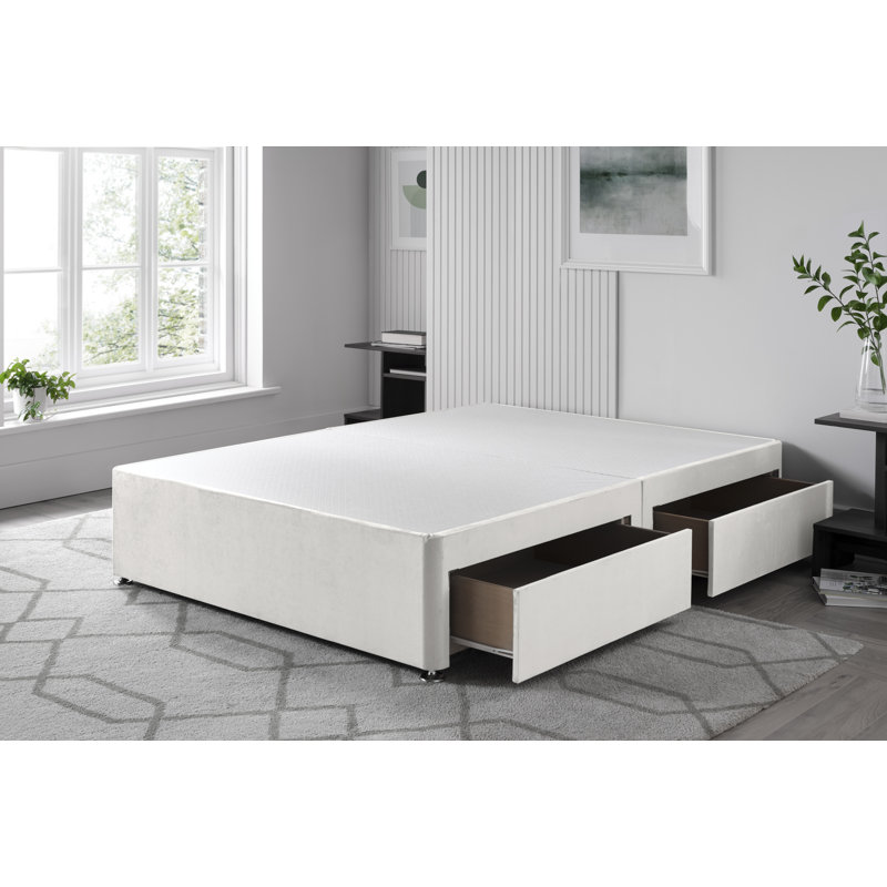 Plush Divan Bed Base, Cream, Double (4'6), Right Side Drawers