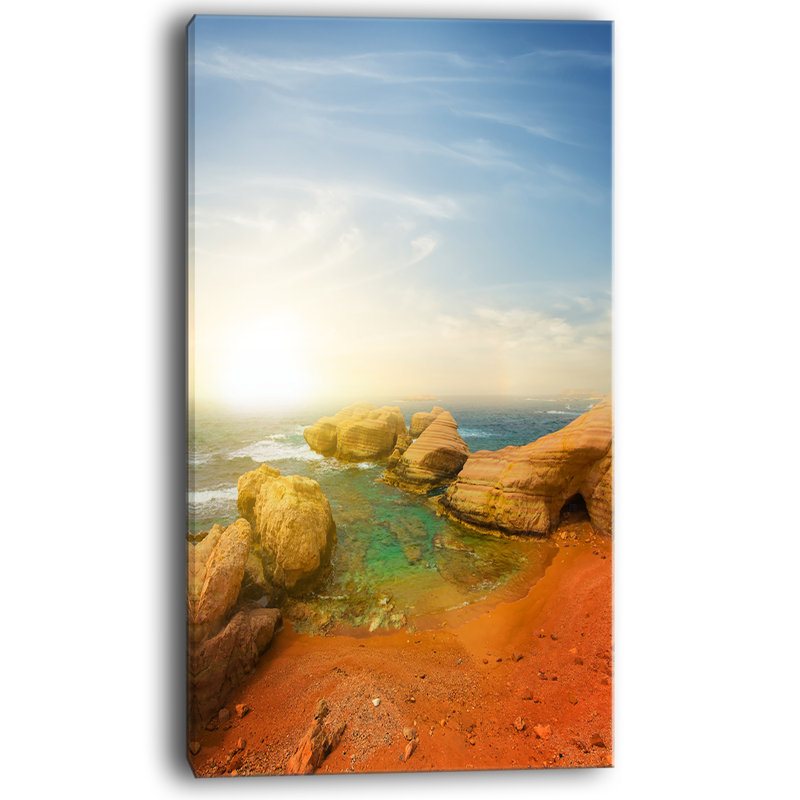 Large Coastal Red Beach and Blue Sky Canvas Print