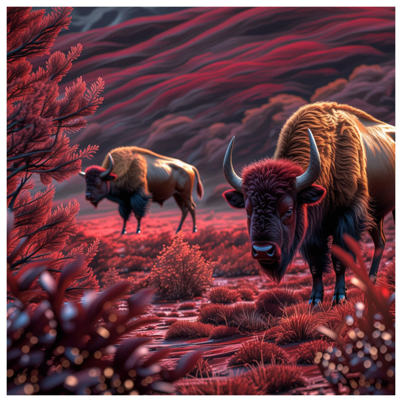 Rideau de douche Bison In Red Landscape, L 70 po x H 84 po