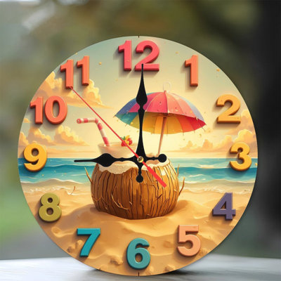 Horloge murale plage plage noix de coco été océan